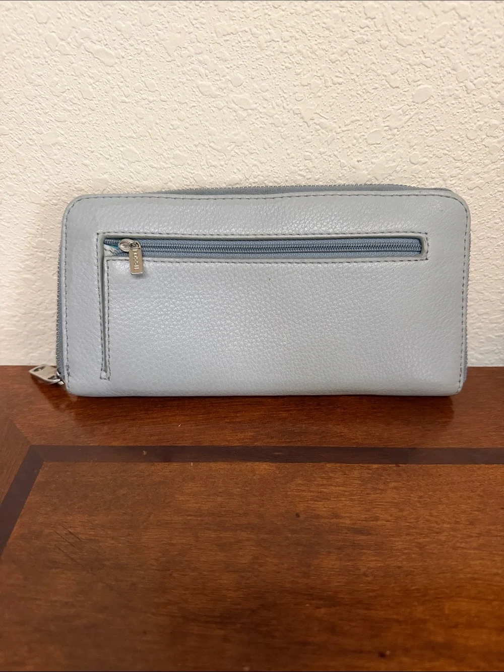 Fossil Light Gray Zip-Around Pebbled Leather Wallet